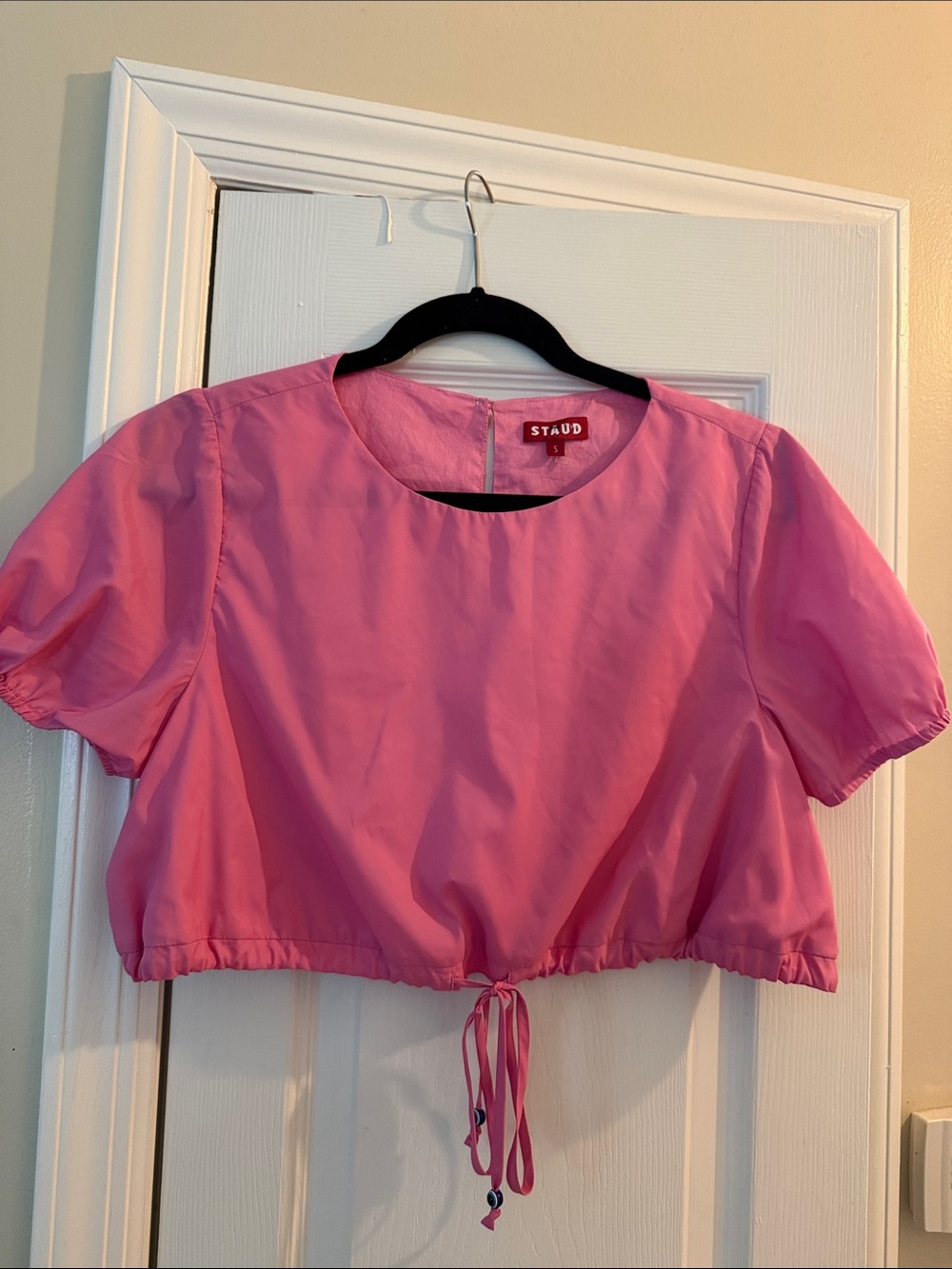 STAUD Vibrant Pink Drawstring Crop Top